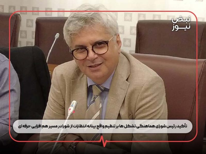 تأکید رئیس شورای هماهنگی تشکل ها بر تنظیم واقع بینانه انتظارات از شورا در مسیر هم افزایی حرفه ای